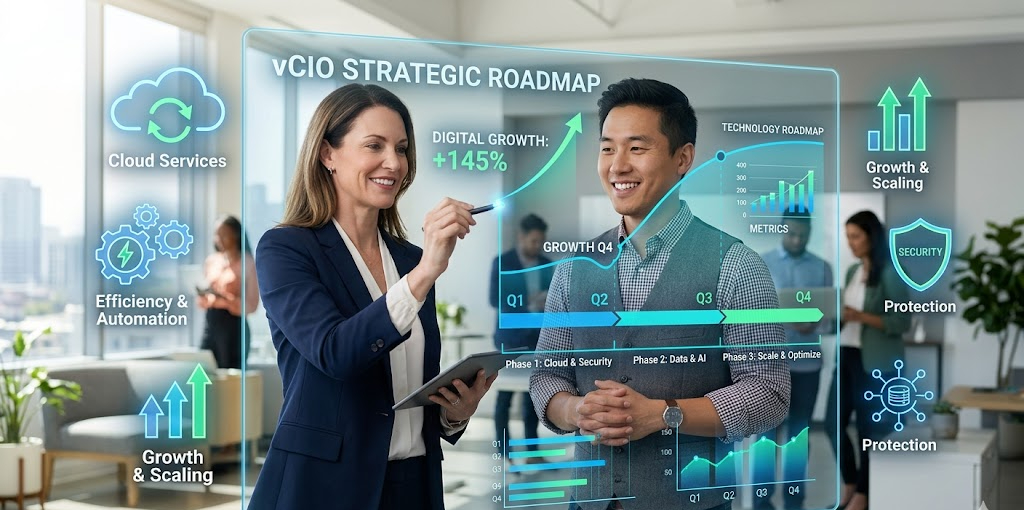 A virtual CIO consulting with a small business owner about a digital growth roadmap